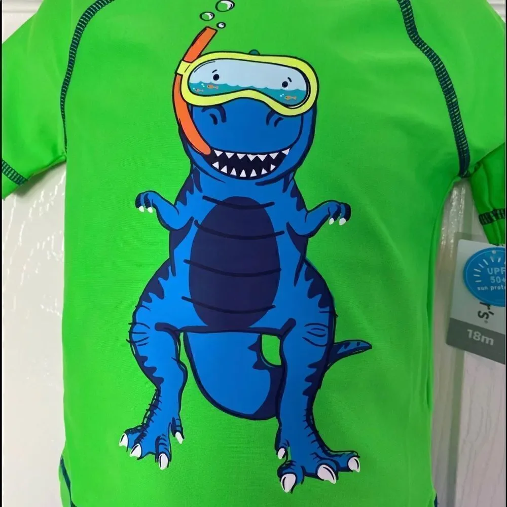 Carters Boys 18M T-Rex Dinosaur Rash Guard Shirt & Swim Trunks